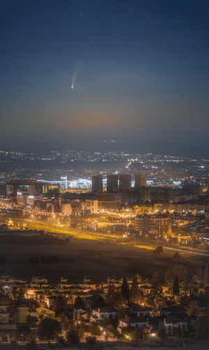 彗星-城市-夜空-星空-风光 图片素材