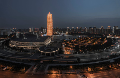 haida滤镜签约-郑州地标-大玉米-城市夜景-暮色城市 图片素材