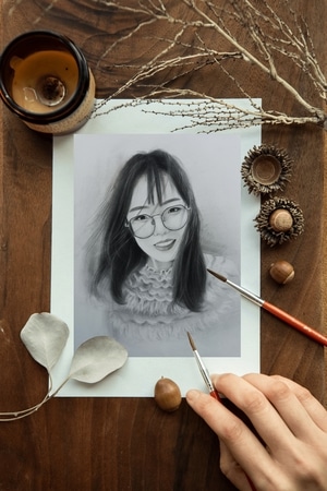 绘画-素描-肖像画-美女-女人 图片素材