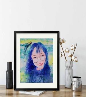 肖像画-水彩-绘画-相框-棉花 图片素材