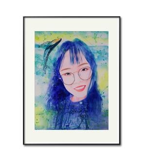 肖像画-水彩-绘画-相框-棉花 图片素材