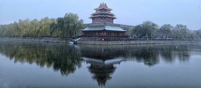 北京市-我要上封面-故宫-角楼-湖面 图片素材