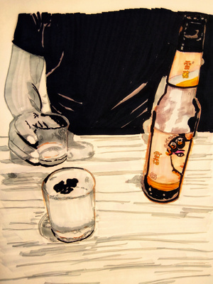 酒-水彩手绘-啤酒-花旦-来一杯 图片素材