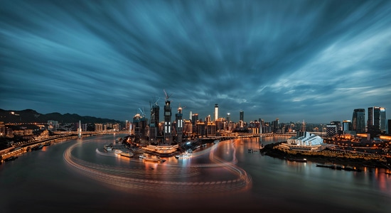 城市天际线-重庆-长江-嘉陵江-来福士广场 图片素材