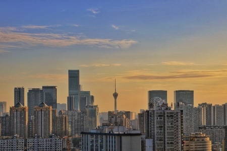 成都-爬楼-建筑-朝霞-风光 图片素材