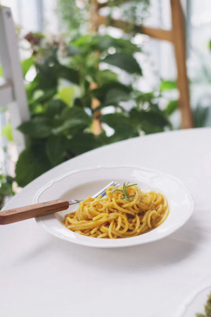 早餐-南瓜意面-芦笋鸡蛋-早餐-食物 图片素材