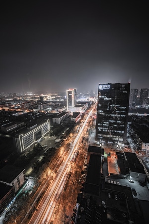 唐山-城市-夜色-夜景-车轨 图片素材