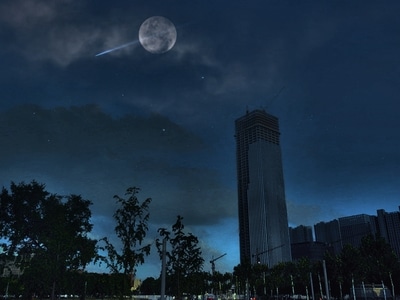 城市-夜空-月亮-色彩-你好2020 图片素材