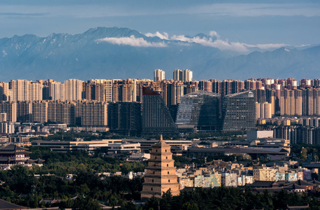 古建筑-夕阳-西安-大雁塔-秦岭 图片素材