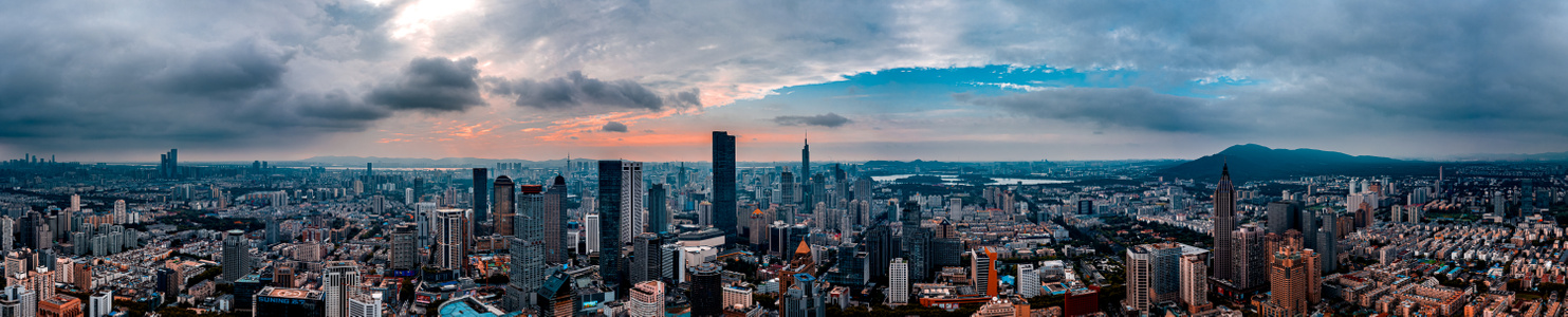 航拍-南京-晚霞-新街口-全景 图片素材