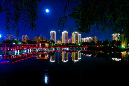 水上公园-四平市-吉林省-灯光-蓝色 图片素材