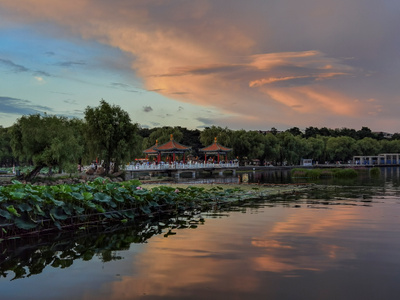 夕阳-日落-天空-树-小桥 图片素材