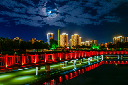 水上公园-四平市-吉林省-灯光-蓝色 图片素材