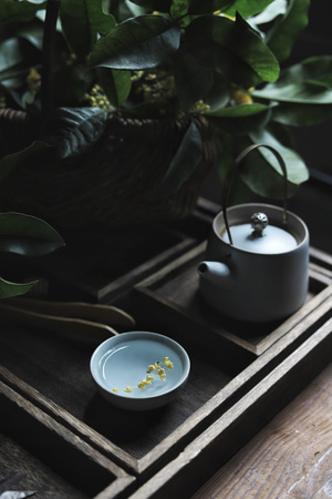 桂花-茶-暗调-器皿-茶具 图片素材