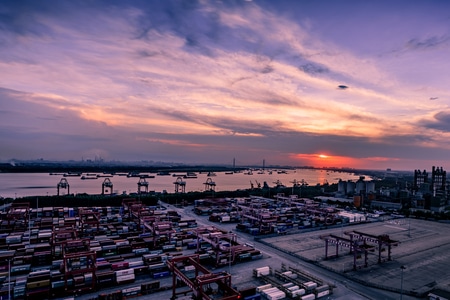 城市-夜景-夕阳-城市建筑-长江港口 图片素材