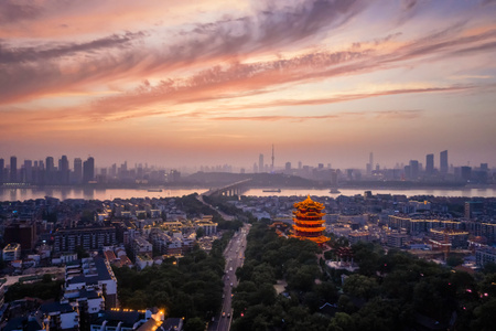 武汉市-夜景-黄鹤楼-夕阳-晚霞 图片素材