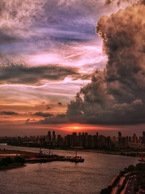 自然-城市-夕阳-云-风景 图片素材