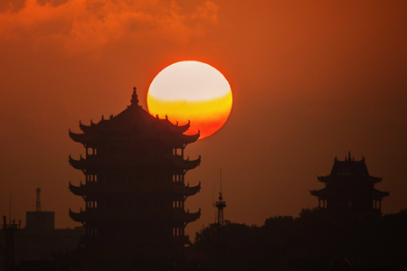 日出-黄鹤楼-朝霞-城市风光-武汉市 图片素材