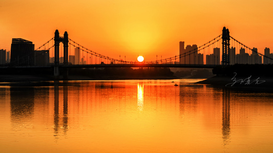 城市风景-建筑-城市建筑-古田桥-日出 图片素材