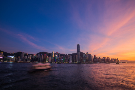 香港-维多利亚港-摩天大楼-城市风光-晚霞 图片素材