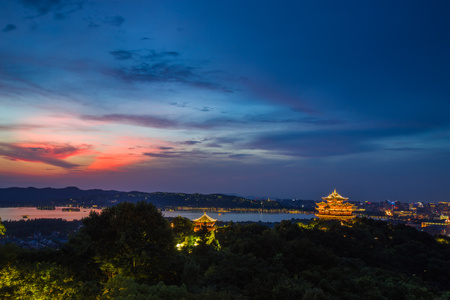 杭州-西湖-吴山天风-晚霞-城隍阁 图片素材