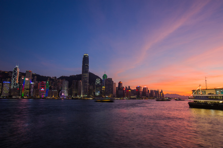 香港-维多利亚港-摩天大楼-城市风光-晚霞 图片素材