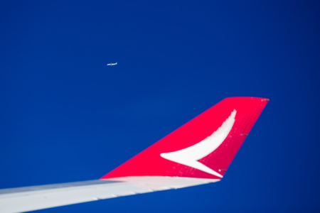 飞机-蓝天-双飞-飞机-机翼 图片素材