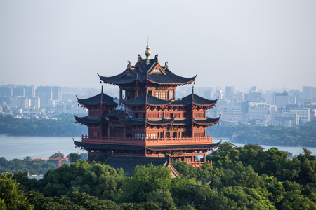 杭州-西湖-吴山天风-城隍阁-建筑 图片素材