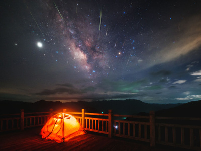 星空-银河-流星雨-帐篷-夜晚 图片素材