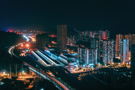 城市-高铁-火车站-建筑-夜景 图片素材