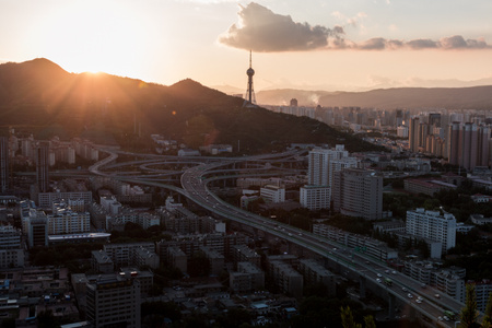 青海-西宁-南山公园-都市-夕阳 图片素材