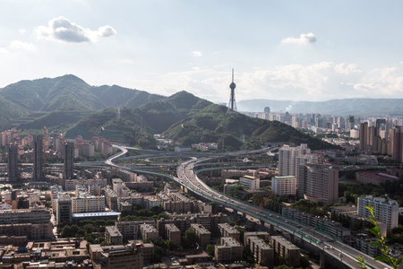 青海-西宁-南山公园-都市-夕阳 图片素材