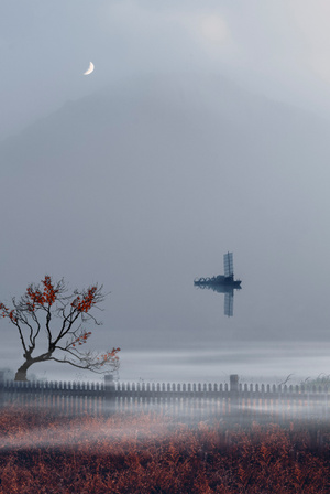 秋色-晨雾-秋天-山峦-湿地 图片素材