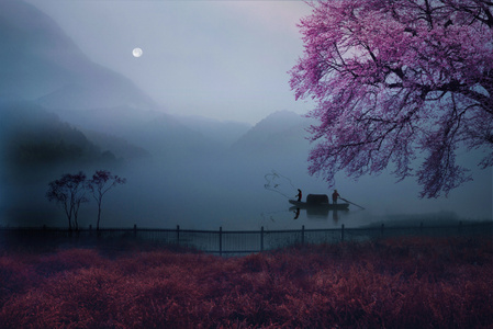 田园-晨雾-度假-绿色家园-幸福 图片素材