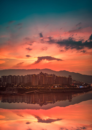 蓝调世界-haida滤镜签约-简约之美-夕阳-尘世烟火 图片素材