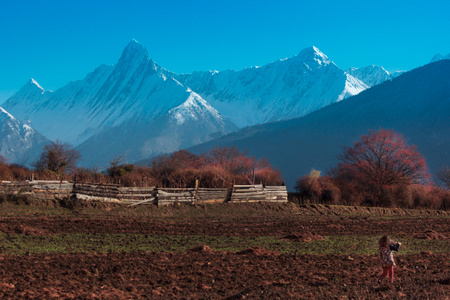 劳作-雪山-高山-高原-村庄 图片素材
