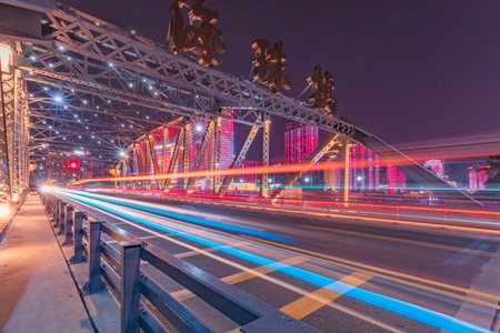 历史名桥-海珠桥-夜景-光轨-建筑 图片素材