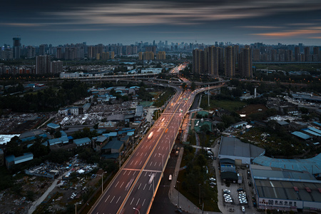 成都-傍晚-日落-立交桥-路灯 图片素材