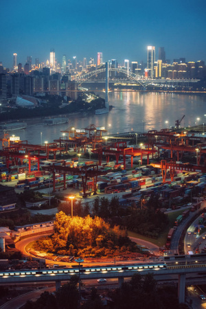 重庆-码头-夜晚-桥梁-城市 图片素材
