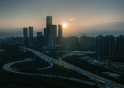 高新区-西安地标-西安都市-西安晚霞-夕阳 图片素材